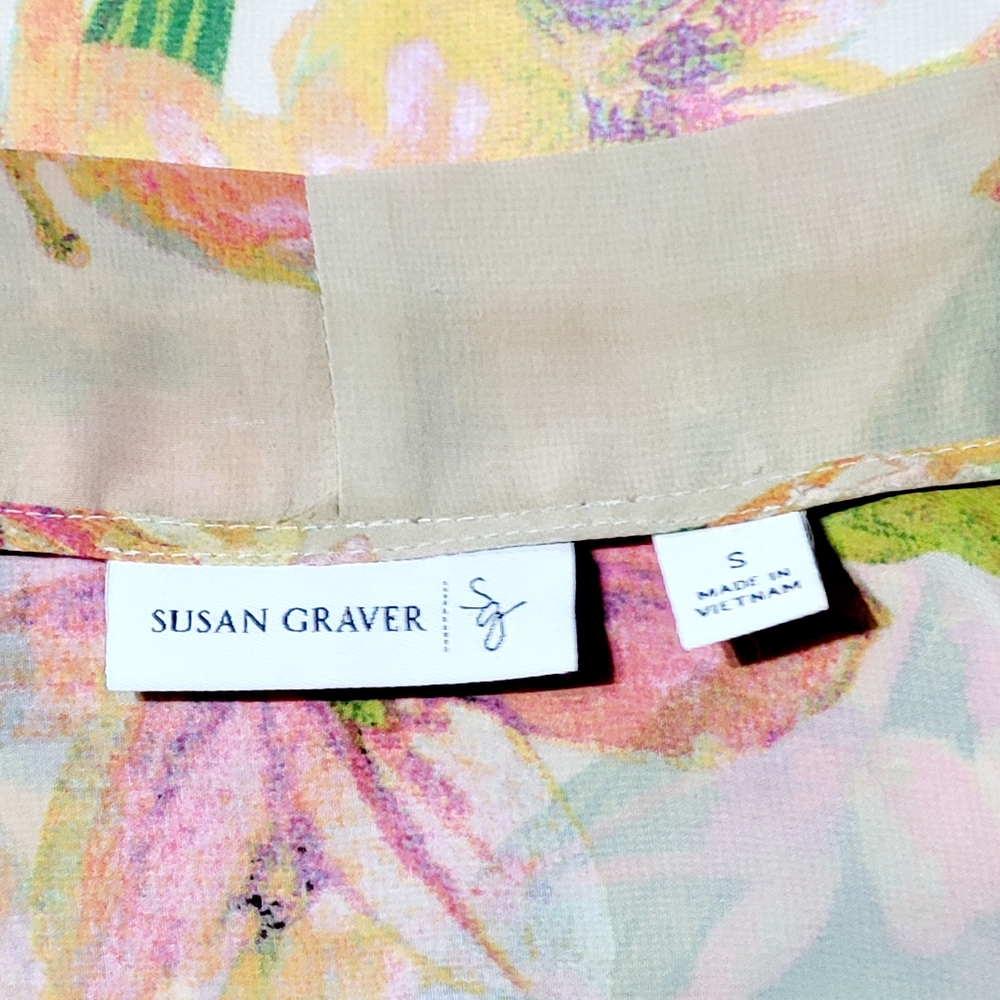 Susan Graver Cottagecore Floral Beige Sheer Kimono Duster Wrap Women's (S) - Picture 5 of 7